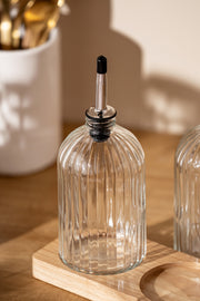 Contenedores Aceite y Vinagre de Vidrio y metal con Base de Madera