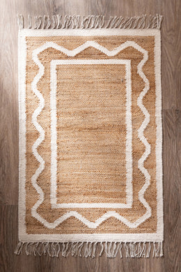 Alfombra de Ambiente Yute y Zigzag en Lana con Flecos 60x90cm