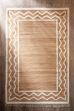 Alfombra de Ambiente Yute y Zigzag en Lana con Flecos 120x180cm