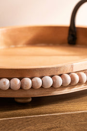 Bandeja de Madera con Manijas de Metal y Borde de Bolitas Decorativas