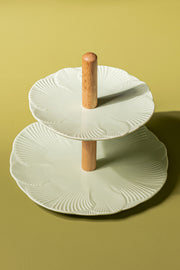 Bandeja Cerámica 2 Niveles Flower Petal Verde