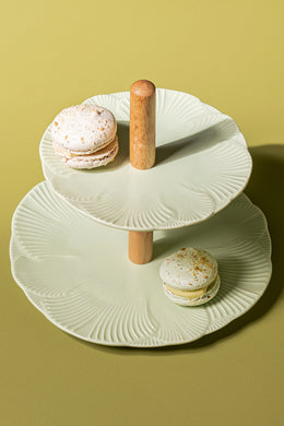 Bandeja Cerámica 2 Niveles Flower Petal Verde