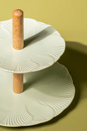 Bandeja Cerámica 2 Niveles Flower Petal Verde