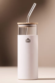 Vaso Largo de vidrio con tapa de bamboo y funda de Silicona 500ml