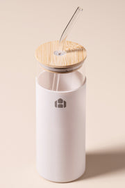 Vaso Largo de vidrio con tapa de bamboo y funda de Silicona 500ml