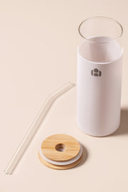 Vaso Largo de vidrio con tapa de bamboo y funda de Silicona 500ml