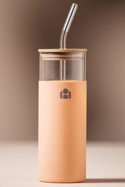 Vaso Largo de vidrio con tapa de bamboo y funda de Silicona 500ml