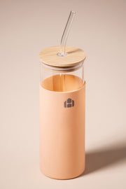 Vaso Largo de vidrio con tapa de bamboo y funda de Silicona 500ml