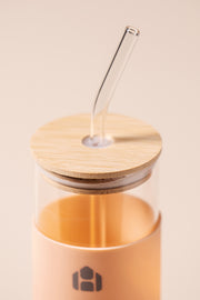 Vaso Largo de vidrio con tapa de bamboo y funda de Silicona 500ml