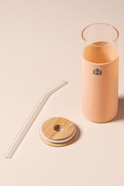Vaso Largo de vidrio con tapa de bamboo y funda de Silicona 500ml