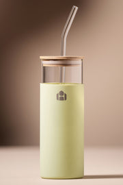 Vaso Largo de vidrio con tapa de bamboo y funda de Silicona 500ml