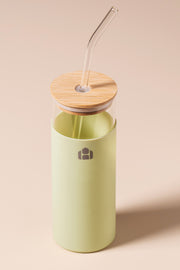 Vaso Largo de vidrio con tapa de bamboo y funda de Silicona 500ml