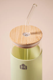 Vaso Largo de vidrio con tapa de bamboo y funda de Silicona 500ml