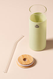Vaso Largo de vidrio con tapa de bamboo y funda de Silicona 500ml