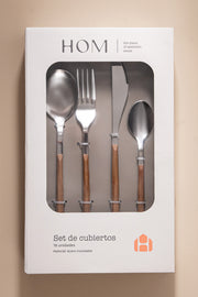 Cubiertos Setx16 piezas Silver con Mango de Madera
