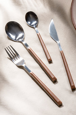 Cubiertos Setx4 piezas Silver con Mango de Madera