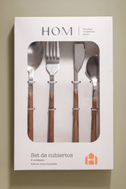 Cubiertos Setx4 piezas Silver con Mango de Madera