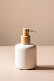 Dispenser de Jabón de Cerámica con dosificador de  Madera