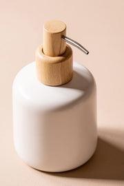 Dispenser de Jabón de Cerámica con dosificador de  Madera