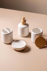 Dispenser de Jabón de Cerámica con dosificador de  Madera