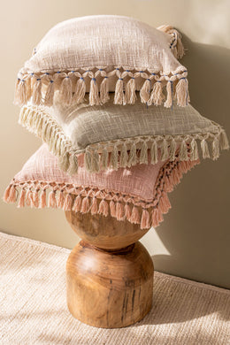 Almohadón Algodón Slub con Flecos 45×45 cm