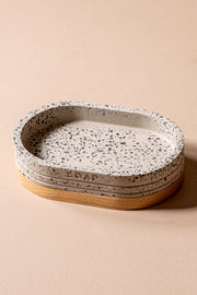 Jabonera Gris Mosaico con base de  Madera