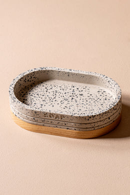 Jabonera Gris Mosaico con base de  Madera