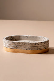 Jabonera Gris Mosaico con base de  Madera