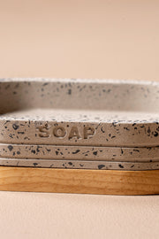 Jabonera Gris Mosaico con base de  Madera