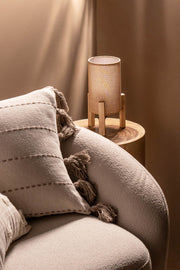 Lámpara Fanal Arpillera con Base de Madera