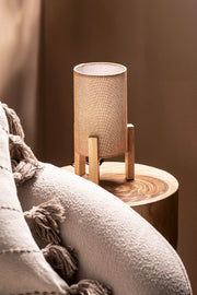 Lámpara Fanal Arpillera con Base de Madera