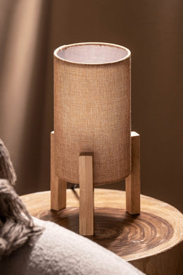 Lámpara Fanal Arpillera con Base de Madera