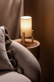 Lámpara Fanal Arpillera con Base de Madera