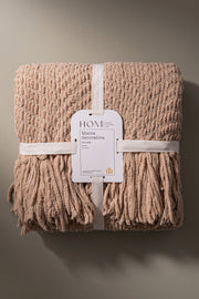 Manta Chenille Pesada con Flecos Beige 120×150cm