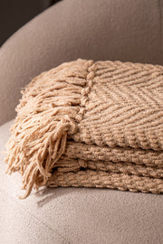 Manta Chenille Pesada con Flecos Beige 120×150cm