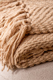 Manta Chenille Pesada con Flecos Beige 120×150cm