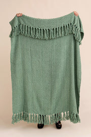 Manta Chenille Pesada Con Flecos de 120cm x 150cm Verde