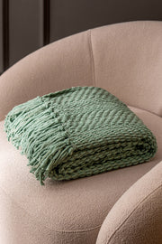Manta Chenille Pesada Con Flecos de 120cm x 150cm Verde