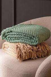 Manta Chenille Pesada Con Flecos de 120cm x 150cm Verde