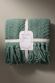 Manta Chenille Pesada Con Flecos de 120cm x 150cm Verde