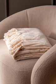 Manta Pie de Cama Flannel Fleece con Flecos 130x200cm Off White
