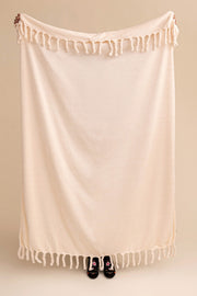 Manta Pie de Cama Flannel Fleece con Flecos 130x200cm Off White