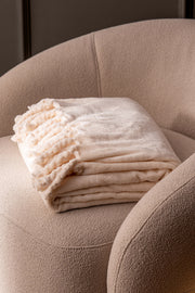 Manta Pie de Cama Flannel Fleece con Flecos 130x200cm Off White