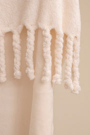 Manta Pie de Cama Flannel Fleece con Flecos 130x200cm Off White