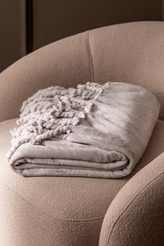Manta Pie de Cama Flannel Fleece con Flecos Gris
