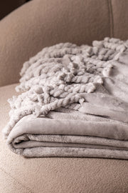 Manta Pie de Cama Flannel Fleece con Flecos Gris