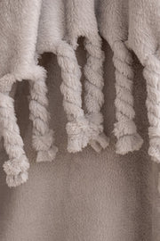 Manta Pie de Cama Flannel Fleece con Flecos Gris