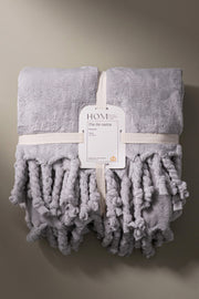 Manta Pie de Cama Flannel Fleece con Flecos Gris