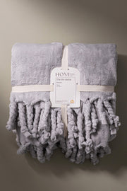 Manta Pie de Cama Flannel Fleece con Flecos Gris