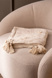 Manta Slub Tufted Pompón Algodón 125X150Cm Off White